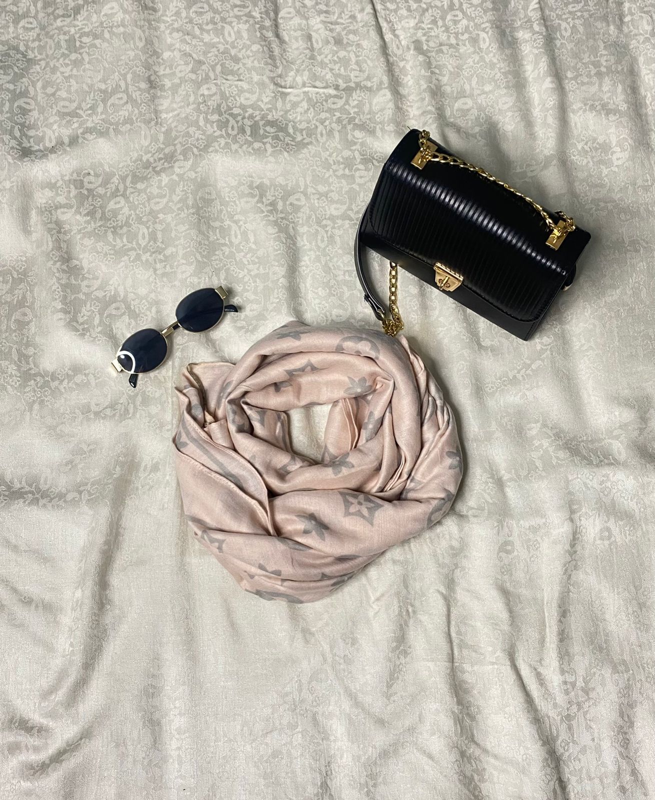 Light Pink & Grey Pashmina Stole - Shawl